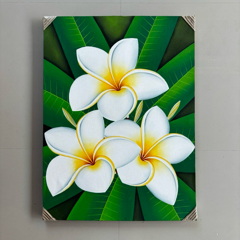 Lukisan Bunga Kamboja, Ukuran 60 x 80 cm, Lukisan Kanvas, 100% Buatan Tangan