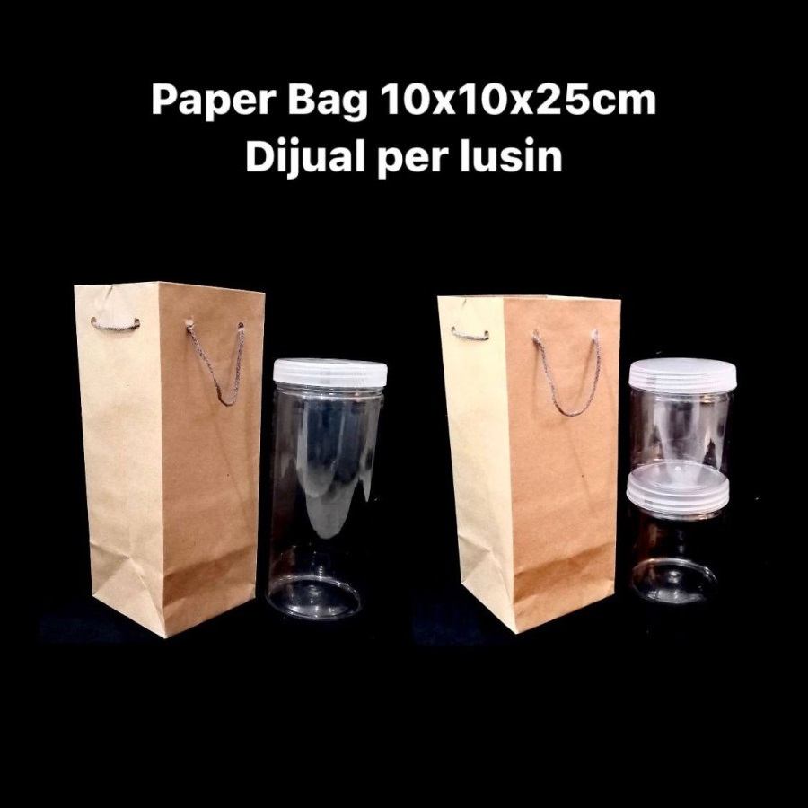 

( 12 pcs ) Paperbag Polos Muat Toples Tabung Diameter 9 cm Tas Tenteng Hampers Kue Kering Size 10x10x25 cm