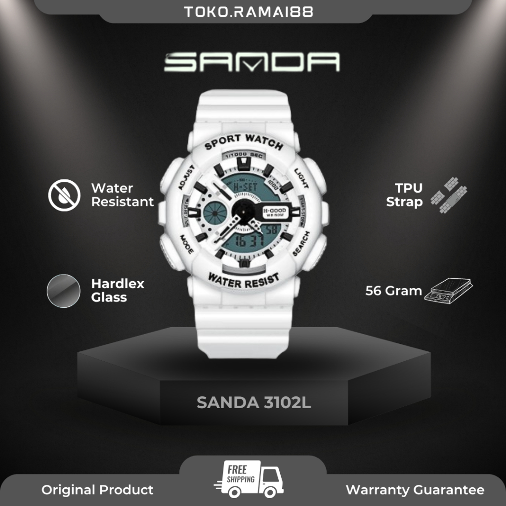 ✅ ✅ ✅ SANDA 3102L Jam Tangan Kasual Sporty Digital Analog Water Proof / Anti Air Pria dan Wanita