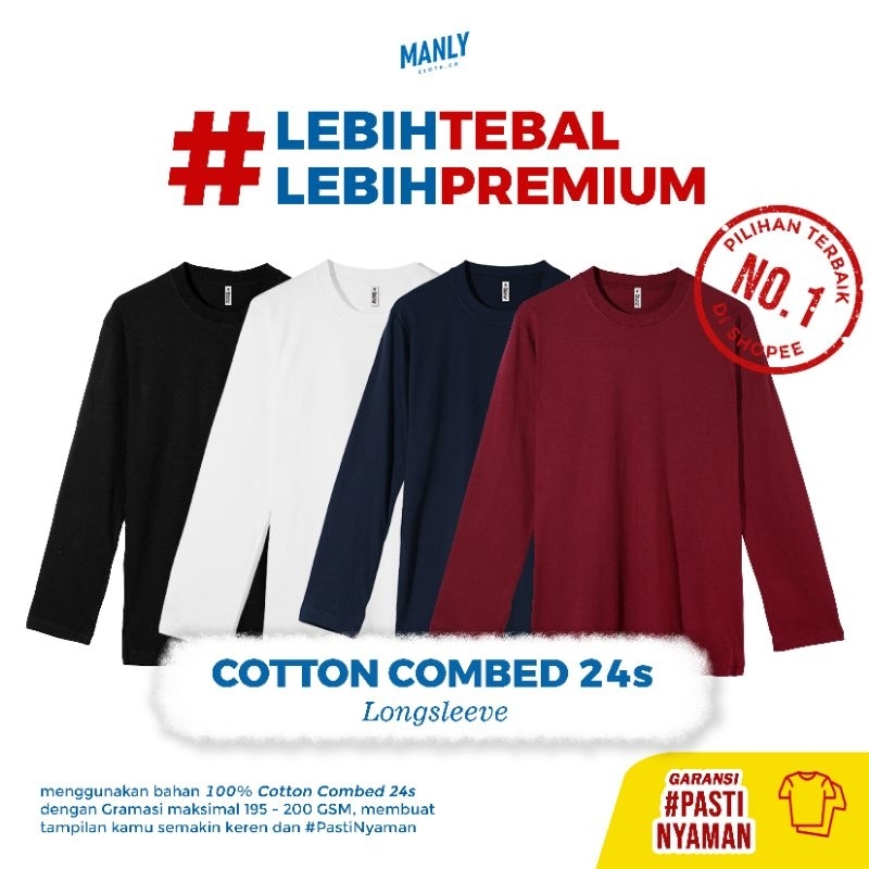 ( #LEBIH TEBAL ) Kaos Polos Lengan Panjang Cotton Combed 24s
