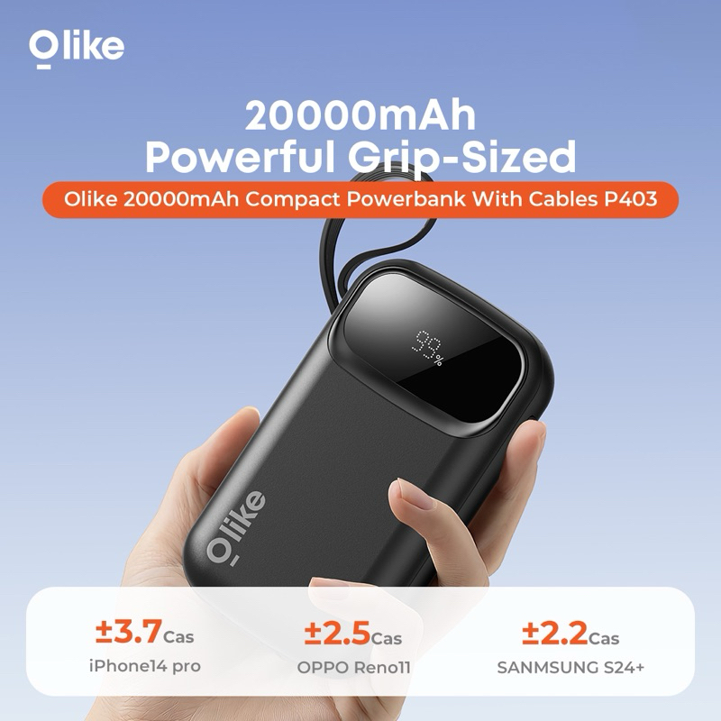 Olike P403 Powerbank 20000mAh Compact Display Built-in Cable - Garansi 1 Tahun