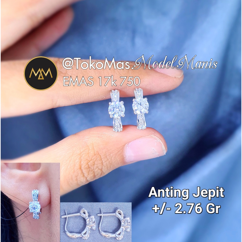Anting Jepit Pita Emas Putih 750 kadar 17k