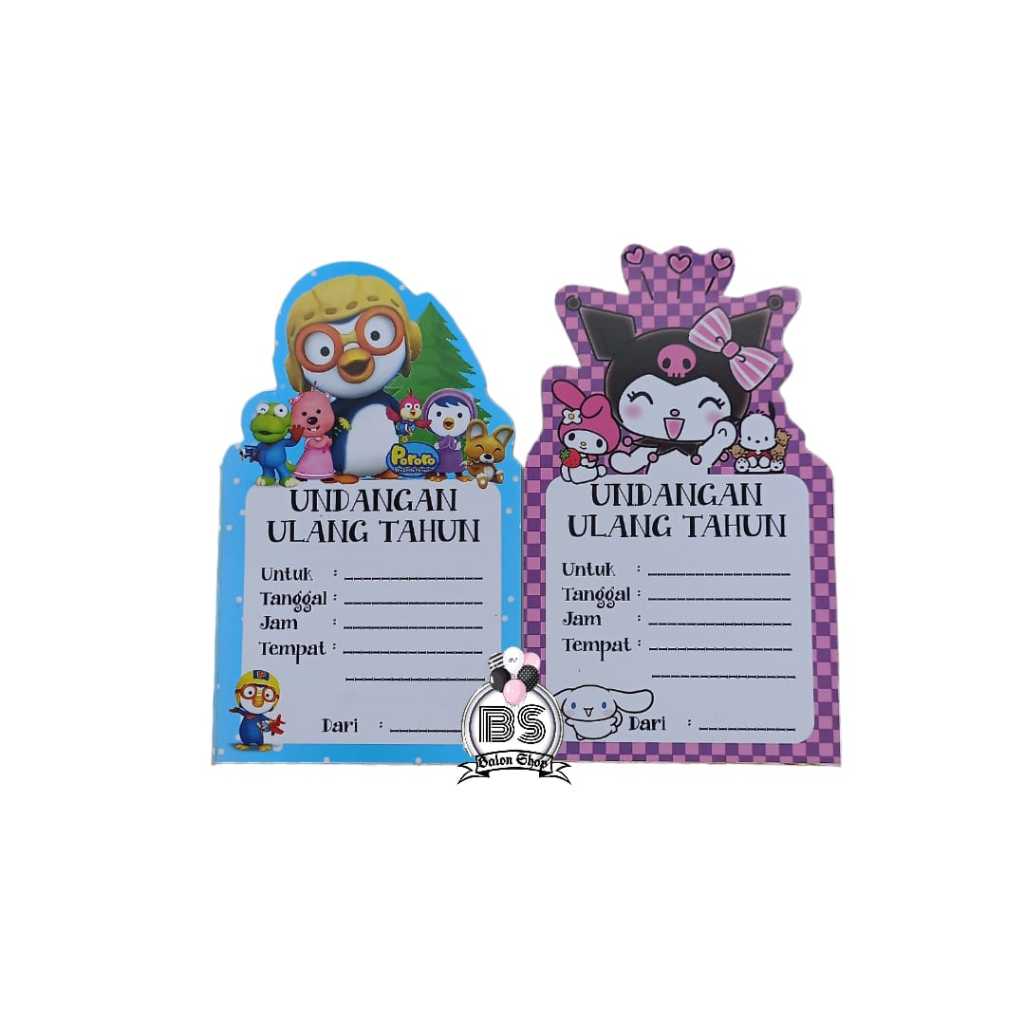 1 PACK KARTU UNDANGAN ULANG TAHUN ANAK BENTUK KARAKTER KARTUN | INVITATION CARD BENTUK KARAKTER MELO