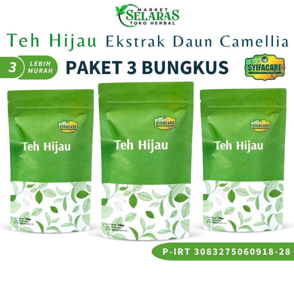 

Paket 3 Bungkus Teh Hijau Syifacare Ekstrak Daun Camellia Minuman Membantu Melangsingkan Tubuh