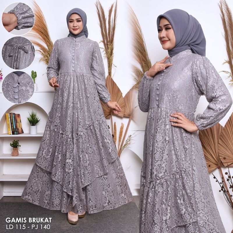 GAMIS/DRESS brukat V line/gamis kondangan terbaru dan anggun