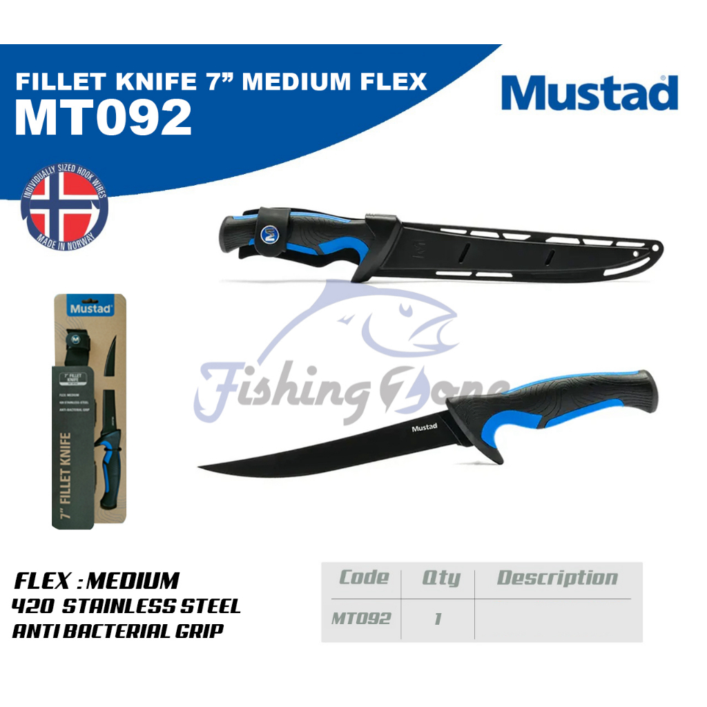 Mustad 7" Fillet Knife Medium Flex MT092 / Pisau Mustad 420 Stainless Steel
