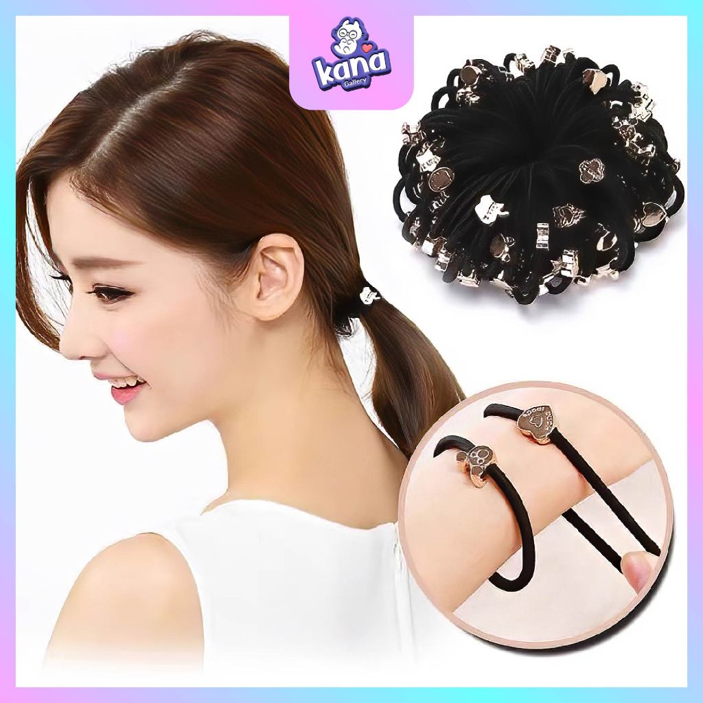 JA03 - [10 Pcs] Ikat Rambut Hitam Wanita Polos Iket Rambut Karet Gelang Body Jewerly Kunciran Rambut