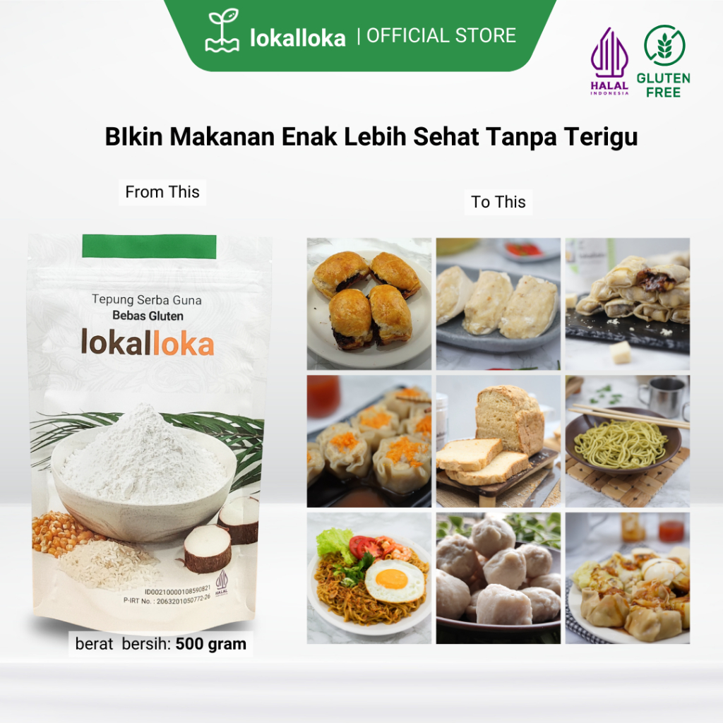 

HG Tepung Serba Guna Gluten Free Lokalloka Gram Pengganti Teru