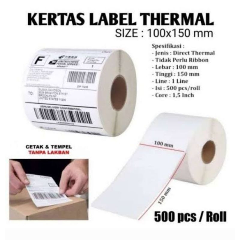 

WINSTAR Kertas Thermal Ukuran A6 100mmX150mm / Label Print Barcode Sticker Resi AWB Isi 500 Lembar