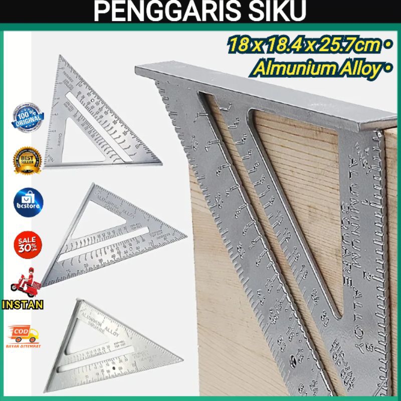 

Penggaris Siku Mistar Almunium Alloy Triangle Ruler Aluminium - VK18 - Taffware