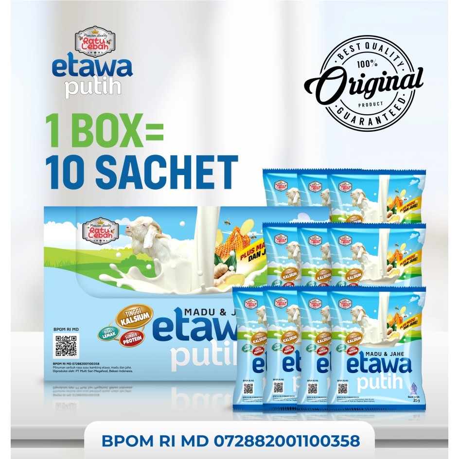 

Ratu Lebah Susu Kambing Etawa Putih Madu & Jahe 1 Box [10 Sachet]