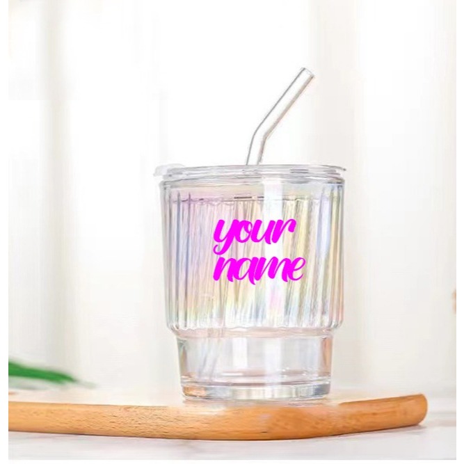 TUMBLER GELAS KACA HOLOGRAM BOTTLE CUP KOREAN GLASS FREE SEDOTAN KACA - AESTHETIC KOREAN GLASS