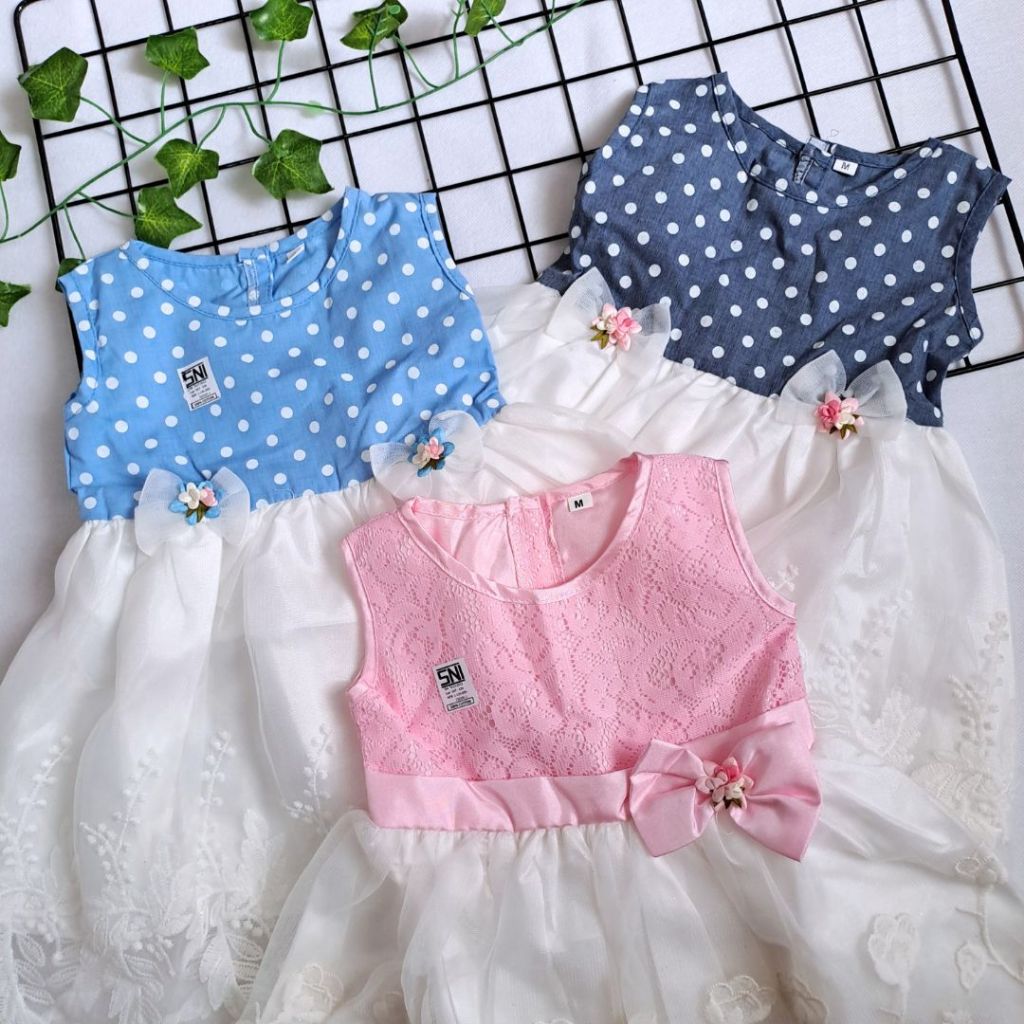 Baju Fashion Anak Perempuan Dress polka Bunga Import / Baju Fashion Anak Perempuan Dress Tali Import