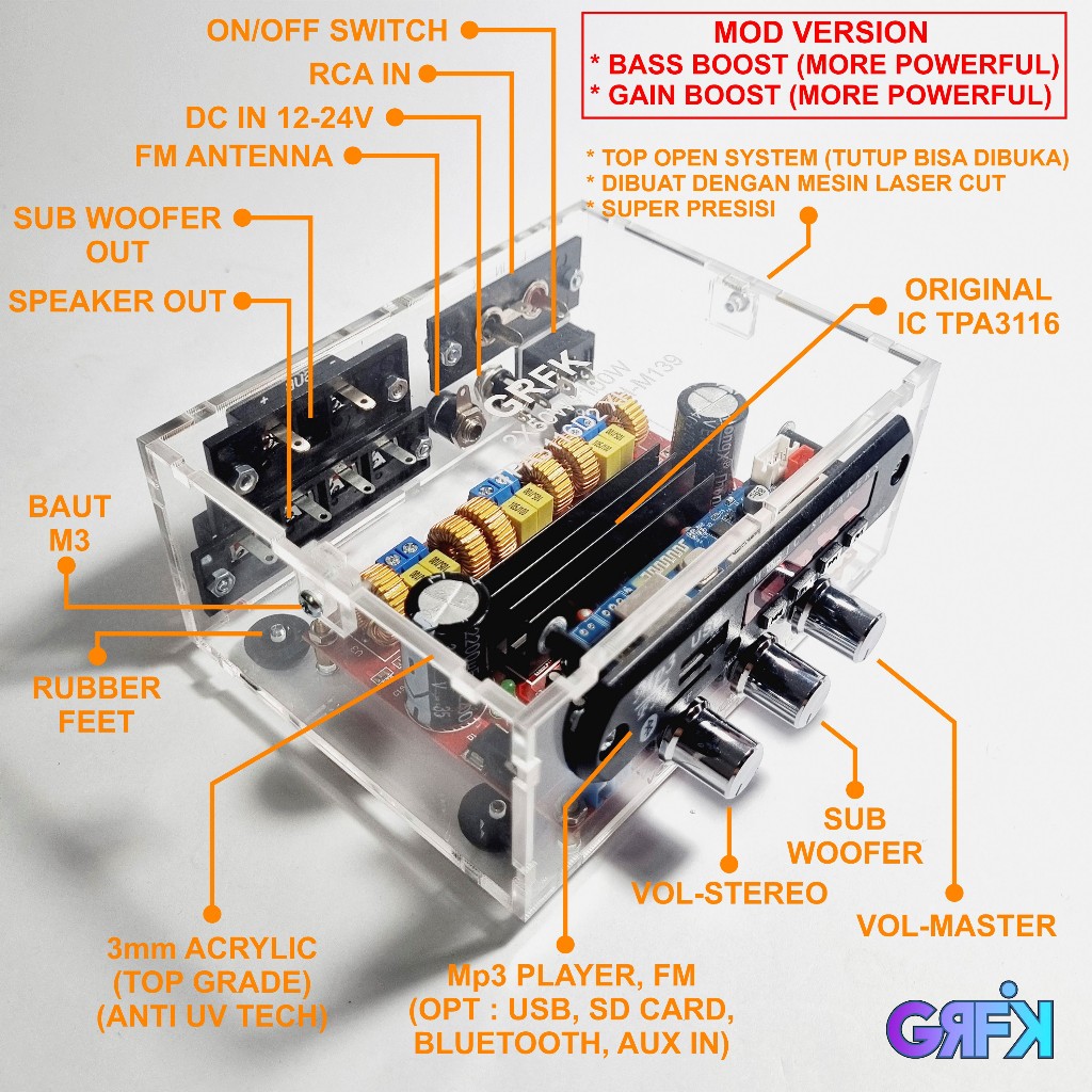 Amplifier XH-M139 (IC TPA3116D2 ORIGINAL) MOD VERSION (BASS BOOST, POWER BOOST), BLUETOOTH, FM