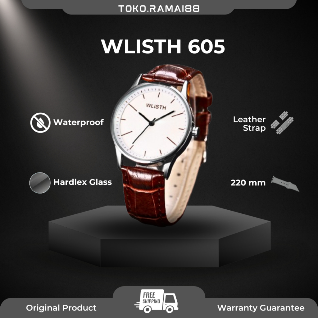 Wlisth 605 Jam Tangan pria wanita Couple Anti Air Fashion Santai Original Analog Quartz  Watch COD