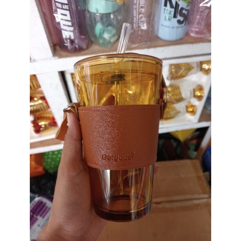 GELAS KACA SEDOTAN VIRAL / GELAS KACA SEDOTAN WARNA KAPASITAS 450ML