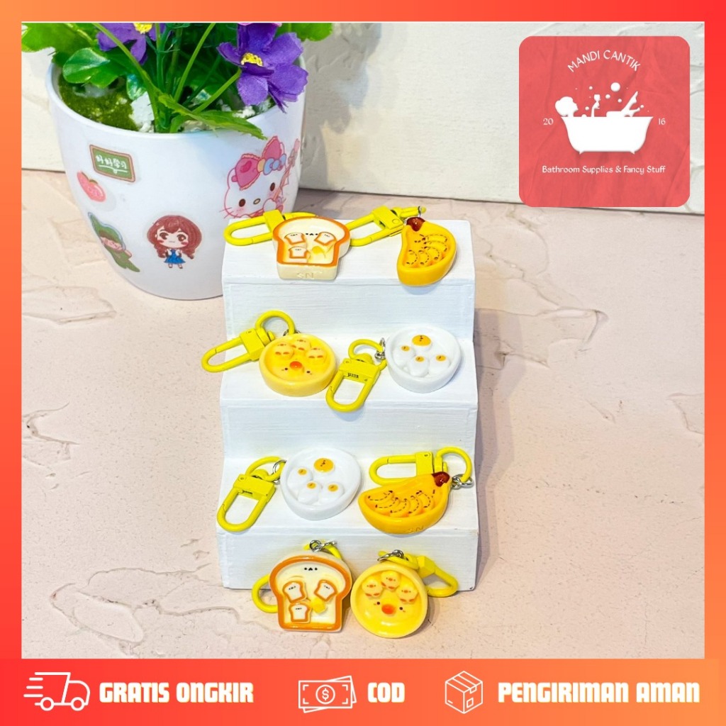 GANTUNGAN KUNCI RESIN BREAKFAST TELUR ROTI PISANG GK-1405 KEYCHAIN KEYRING ROTI TELUR KUNING LUCU HI