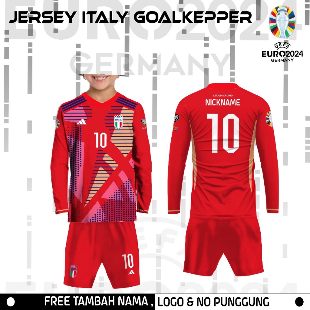 Setelan anak jersey kiper bola piala eropa 2024 baju timnas italia kaos bola italia free custom nama