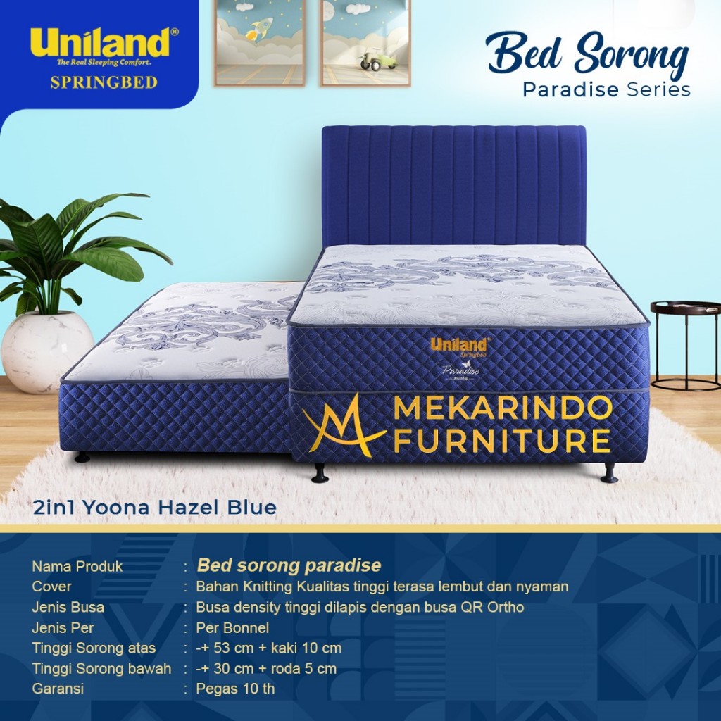 Springbed Uniland 2in1 Bed Sorong 120x200 Coklat Grey Caramel Biru