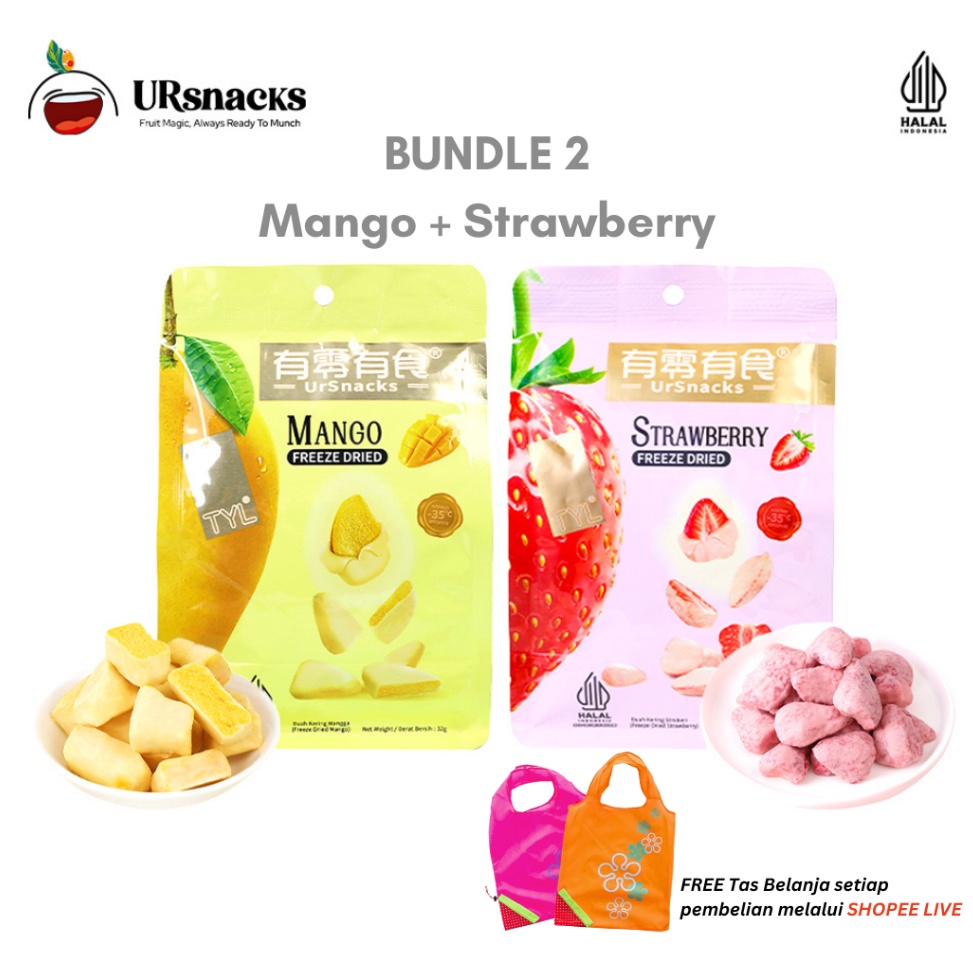 

KODE 9LBEQ URSNACKS BUNDLE OF 2 FREEZE DRIED KERIPIK SEHAT STRAWBERRY 22gr MANGO 22gr BUAH VAKUM CEMILAN DIET