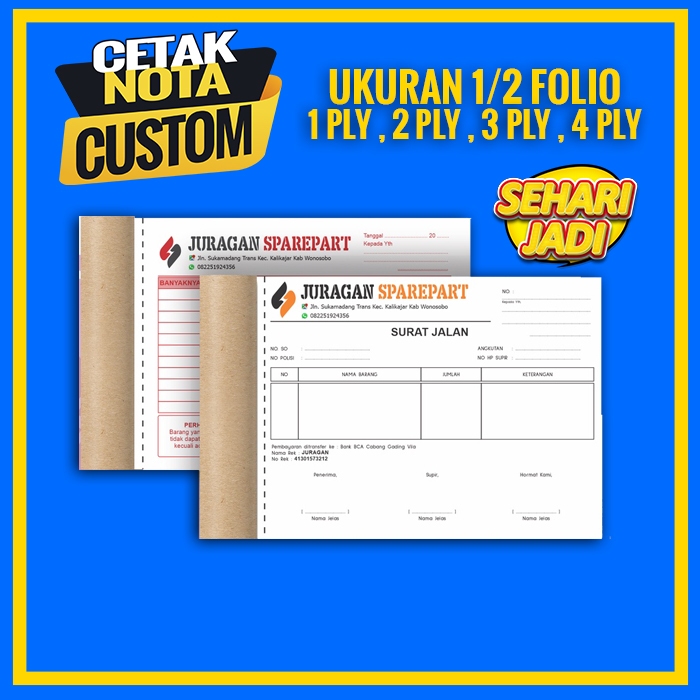

Nota Custom Kwitansi Surat jalan 1/2 folio 1 ply 2 ply 3 ply