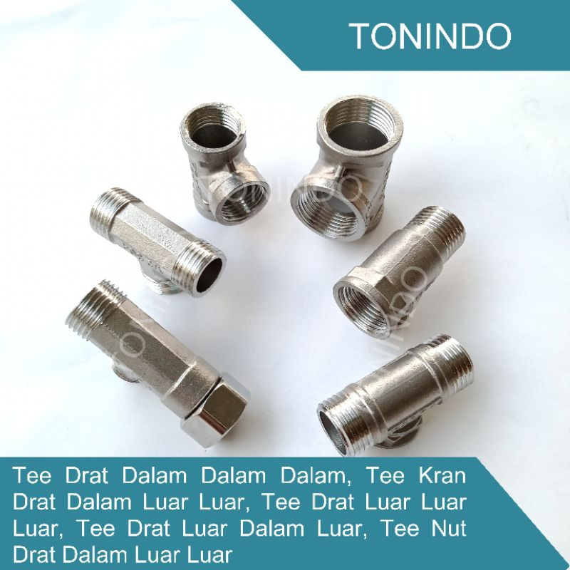 Tee Drat Luar Dalam Stainless Nepel Sambungan T