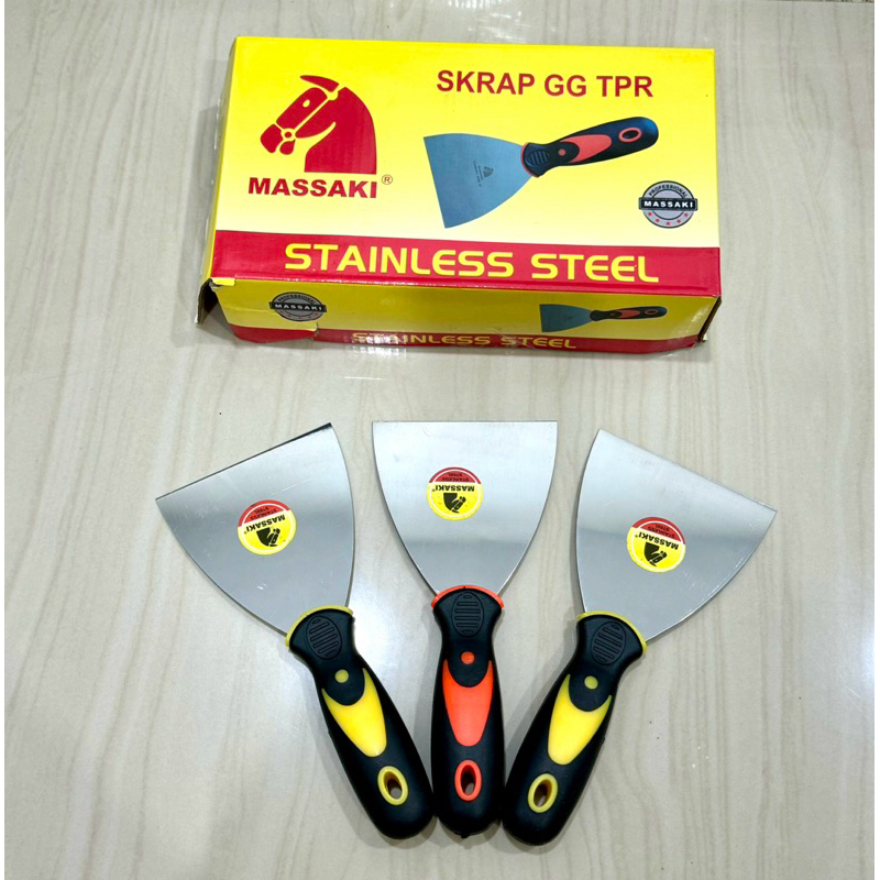 MASSAKI GG KARET 4” inci stainless steel asli sekrap kape gagang karet TPR 4 inci ( 10cm ) putty scr