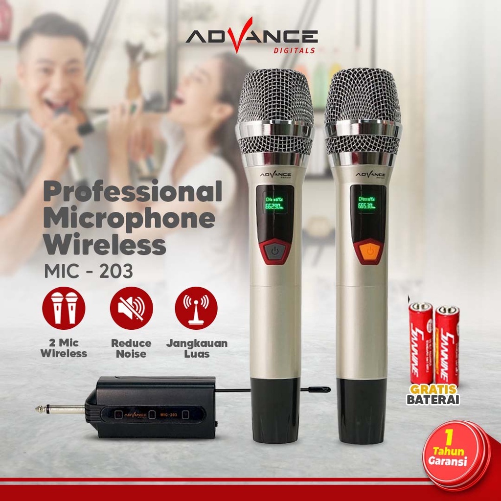 Advance Microphone Mic 203 Double Wireless + Receiver MIC 203 - Mikrofon untuk Karoke