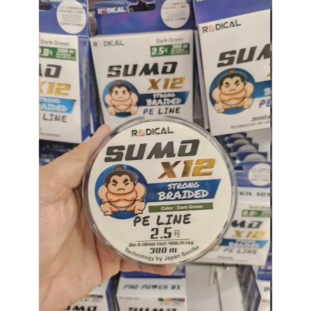 RADICAL Senar Pancing SUMO X12 300M DARK GREEN Tali Pancing PE