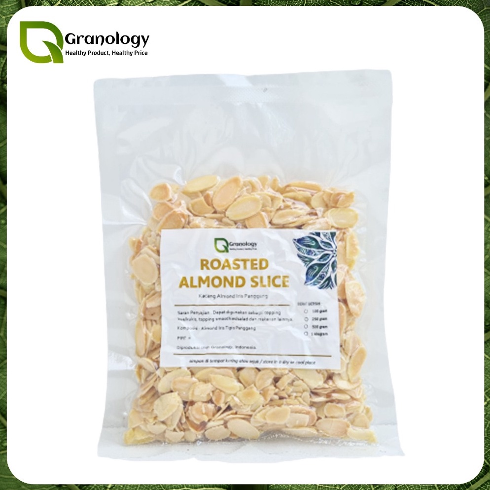 

KODE HWEDB Kemasan Vakum Roasted Almond Slice Kacang Almond Slice Oven 1 gram by Granology