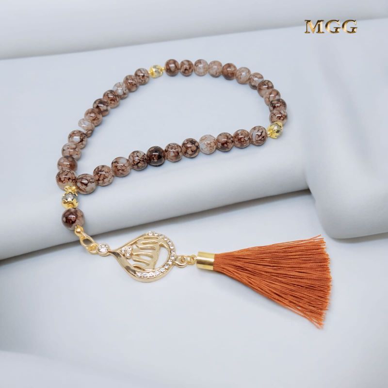TASBIH BATU PIRUS SYNTETIC COKLAT+ LAFADZ ALLAH 10 MM 33 BUTIR