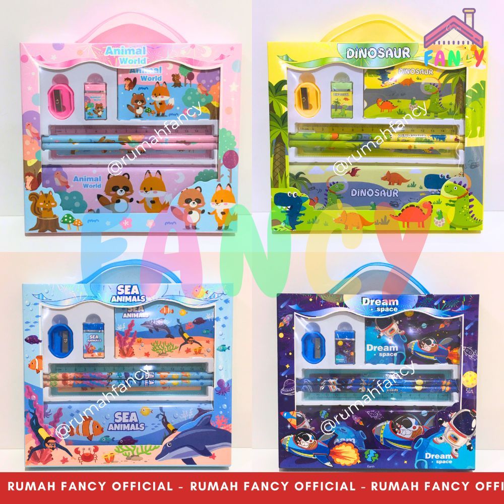 

[FREE PACKING DUS] Paket Alat Tulis/ Study Set Fancy Jinjing YOYO 8002A Animal Sea / Dino Jungle / Astronout / Animal World