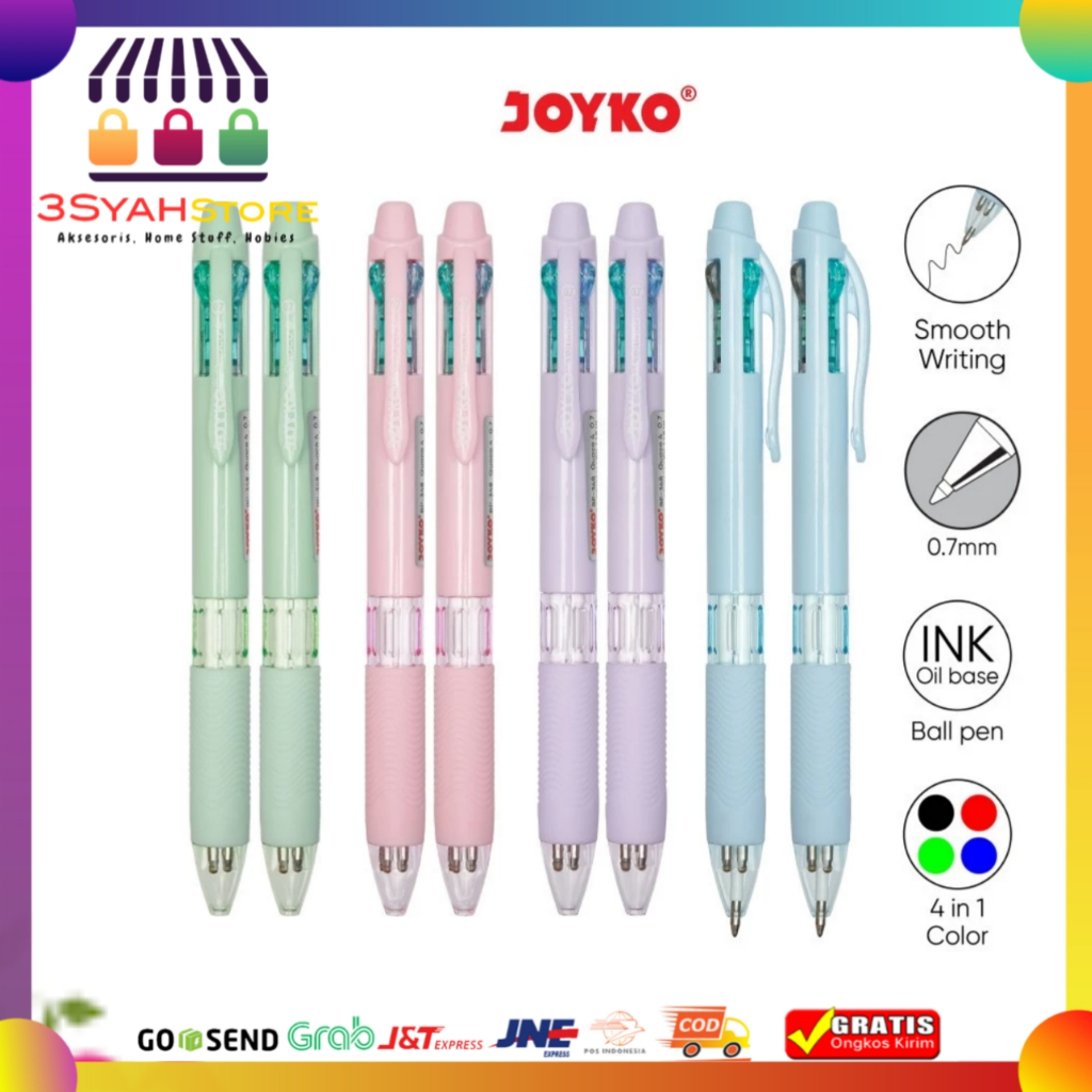 

Pulpen Pena Joyko BP-348 Quaco 4 0.7 mm 4 Colors