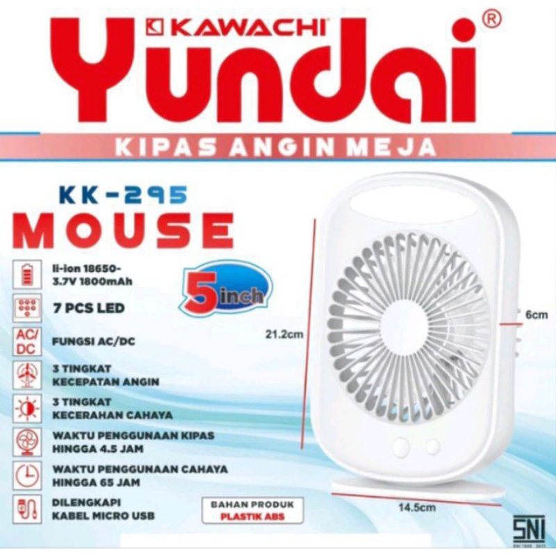 Kipas Angin Lampu LED AC/DC Darurat Yundai KK-295 Mouse 5 Inch