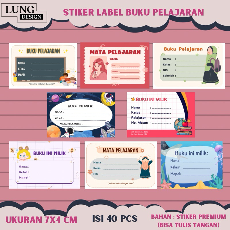 TIDAK PO (PRE-Order) | READY STOK | (1 PACK isi 40 pcs) STICKER/STIKER LABEL NAMA BUKU PELAJARAN - S