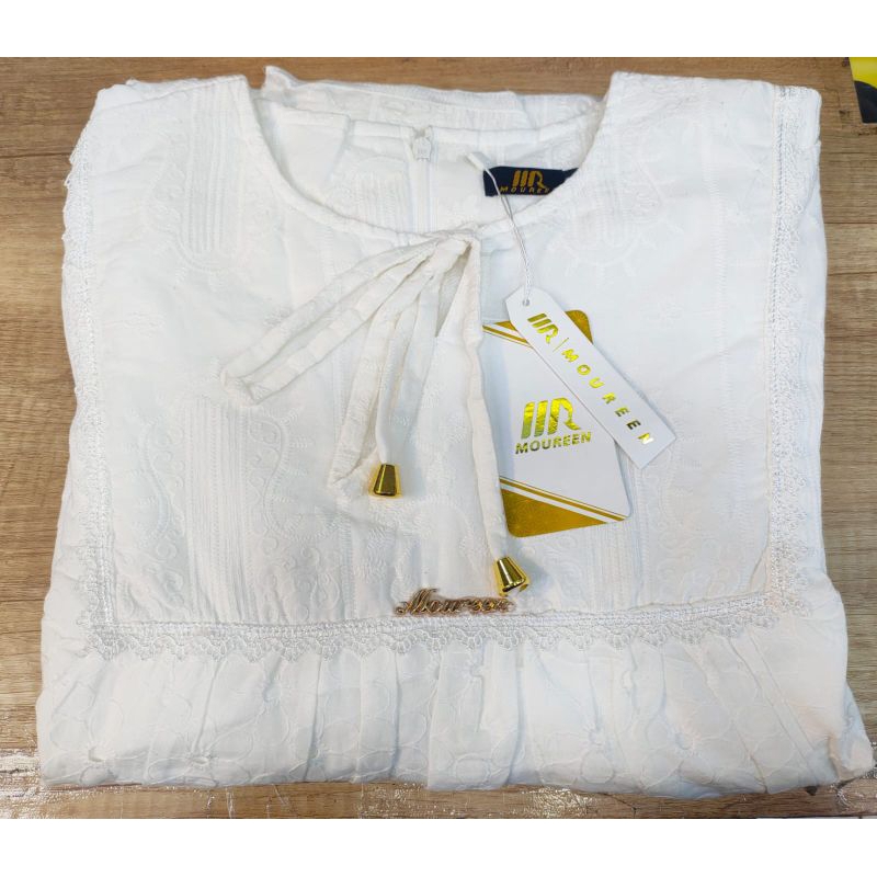 gamis katun bolong import terbaru-gamis muslimah katun bolong bordir khusus putih