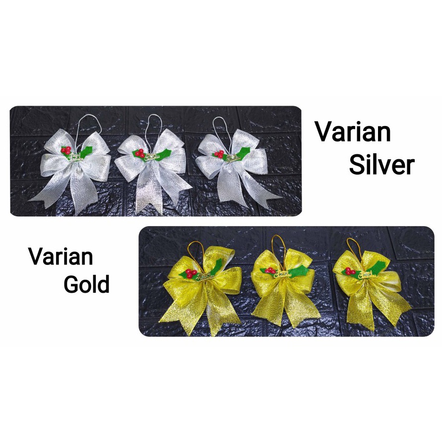 

PRAKTIS 3 Pcs Gantungan Pita christmas BOW Pita Hampers Hiasan Natal