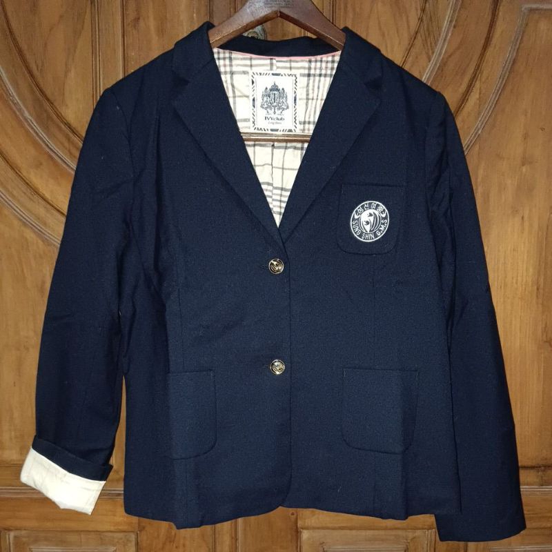 PRELOVED IVY CLUB Blazer Seragam Sekolah Semi Crop Wanita Blue Black 1
