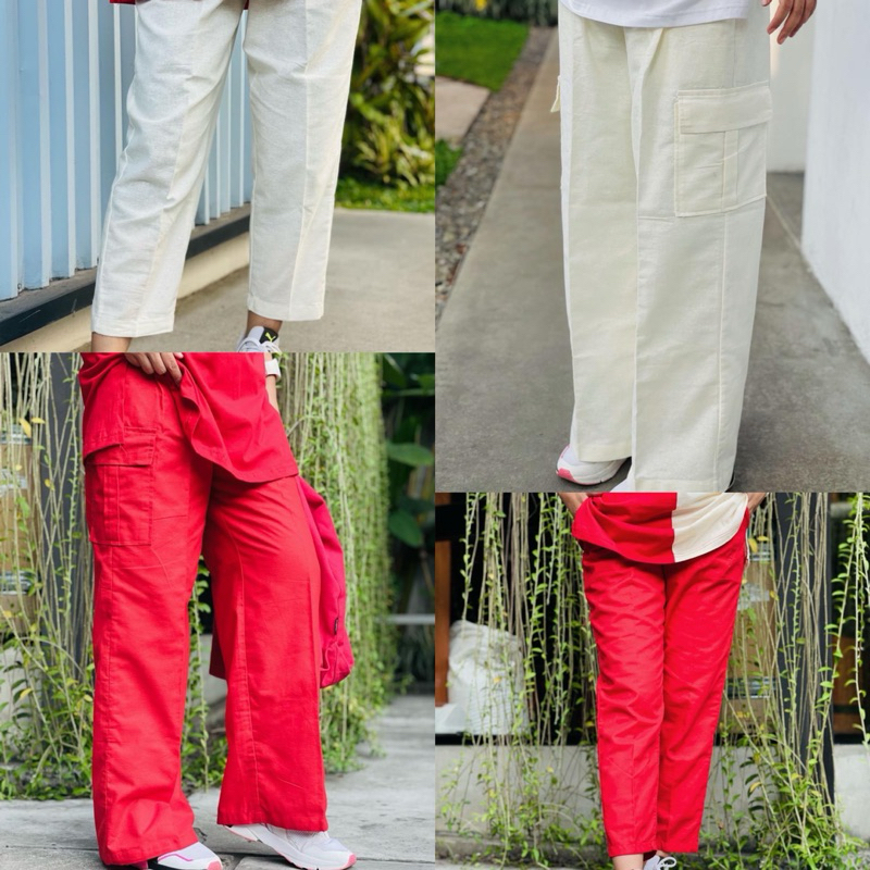 Celana Wanita Polos Cargo Merah putih by Shine