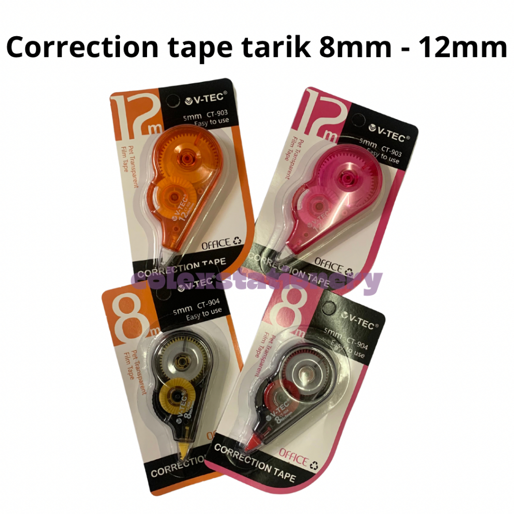 

Correction Tarik Kertas / Tip-ex Kertas / Correction Pita Warna Ukuran 8mm-12MM Vtec (1 Pcs)