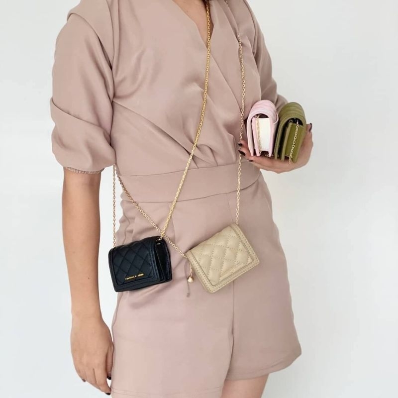 DOMPET LIPAT MINI WALLET CHAIN WANITA CK MICAELA QUILTED MINI SLING BAG - FREE TALI RANTAI