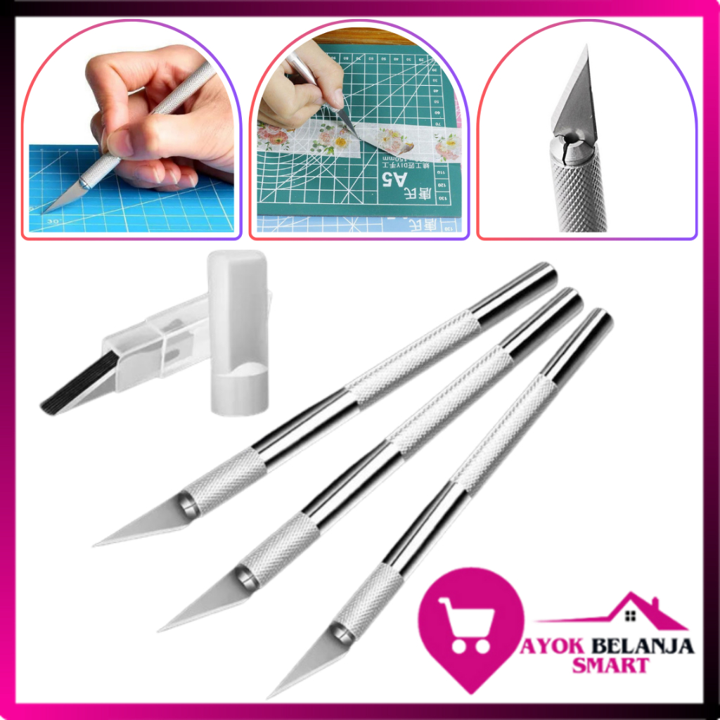 

ABS Pisau Ukir Seni 5 isi Cutter Hobby Crafting Art Knife Metal Handle Blade Pisau Bonsai Sayat Ukir Pen Cutter Set Mata dan Gagang Art Knife