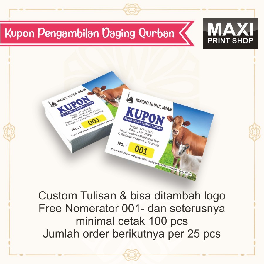 MAXI - Kupon Pengambilan Daging Qurban / kupon qurban custom