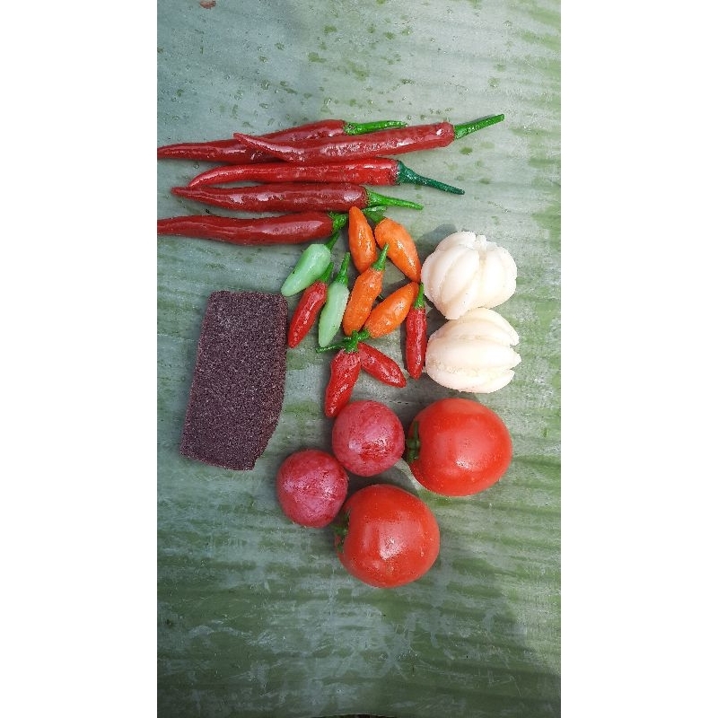 REPLIKA SAMBEL 6 MACAM (5PCS CABE MERAH,10PCS CABE RAWIT,2PCS TOMAT,2PCS BAWANG MERAH,2PCS BAWANG PU