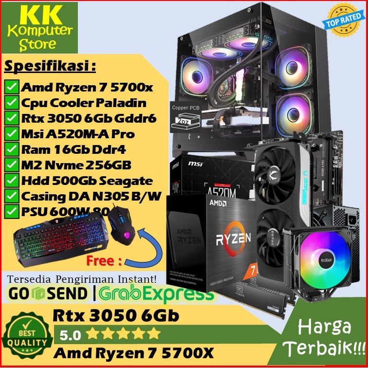 Pc Gaming Rtx 3050 6Gb | Amd Ryzen 7 5700x | Pc Rakitan Gaming Editing Design | Pc Streaming | Pc De