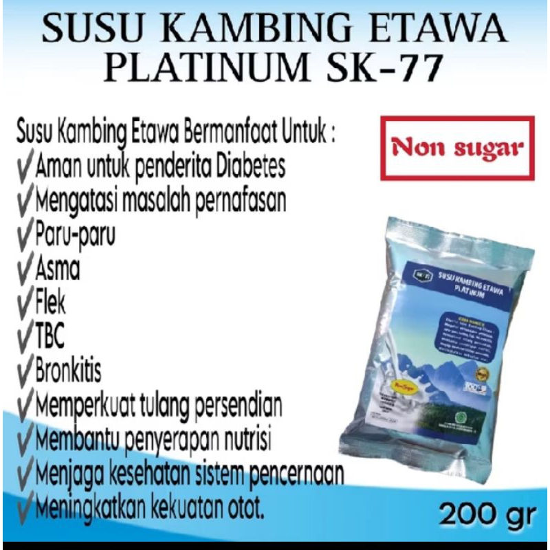 

SUSU KAMBING ETAWA SK-77 PLATINUM 200GR NON SUGAR AMAN UNTUK PENYAKIT DIEBETES