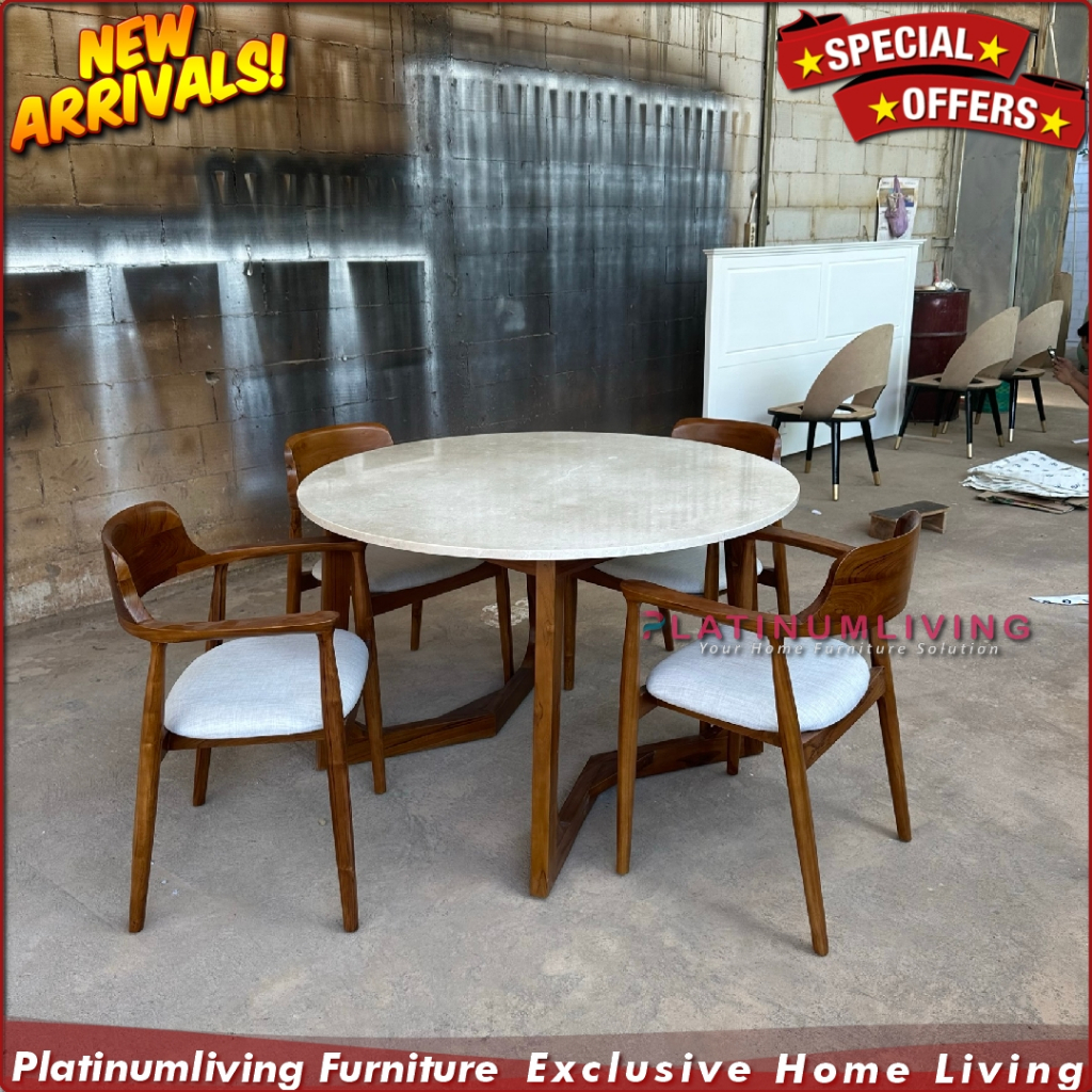 Meja Makan Marmer Bulat 4 Kursi Meja Makan Jati Top Table Marmer Asli