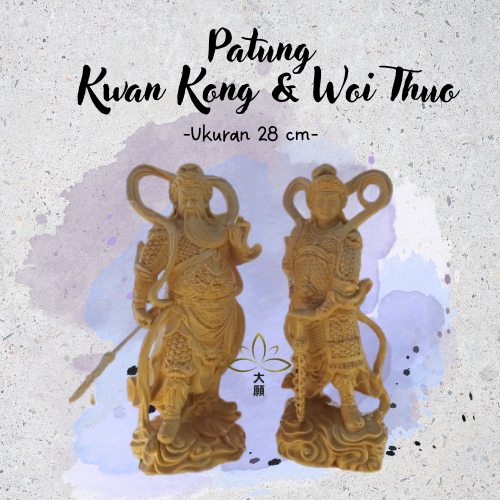 Patung Rupang Dewa Kwan Kong dan Woi Thuo Kayu - 28cm
