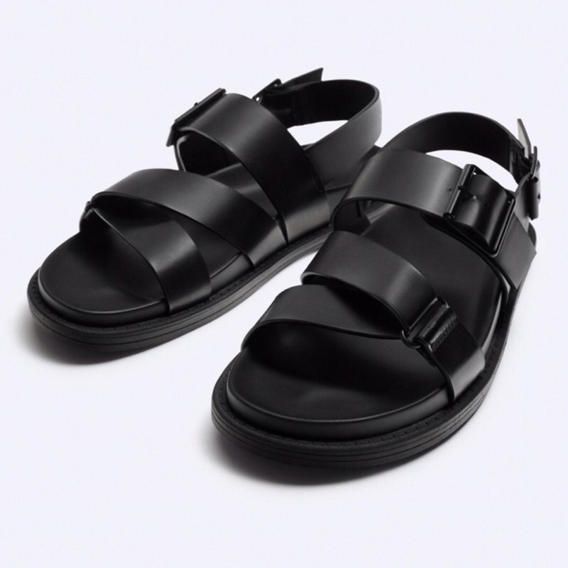 ZARA Men Sandal With Buckles Sepatu Sendal Pria Black