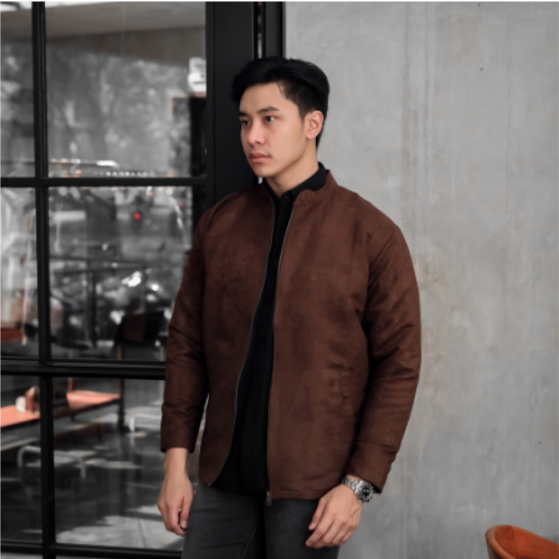 Brofash - Jaket Bomber Suede Nato Brown Pria Cowok Dewasa Original Distro Jumbo Keren Premium